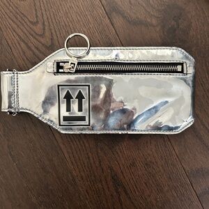Off-White Metallic Silver Reflective Phone leg Pouch with Zip